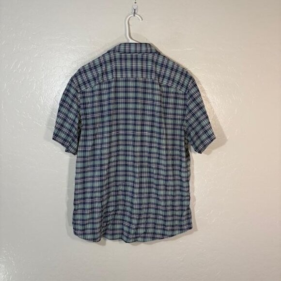 UNTUCKit Shirt Mens Large Navy Green Plaid Henderson SS Stretch Button Up 41533 - Picture 5 of 7